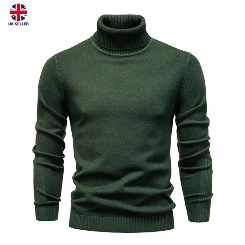 Mens Ribbed Stretch Slim Fit Knitted Pullover Casual Turtleneck Sweater Long Sleeve Sweaters Winter Thermal Sweater