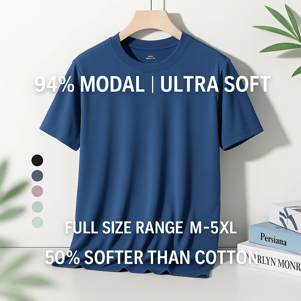 94% Modal 6% Spandex Summer Short Sleeve T-shirt Men Crew Neck Solid Color Casual Underwear Brand High Quality Mens Clothing New