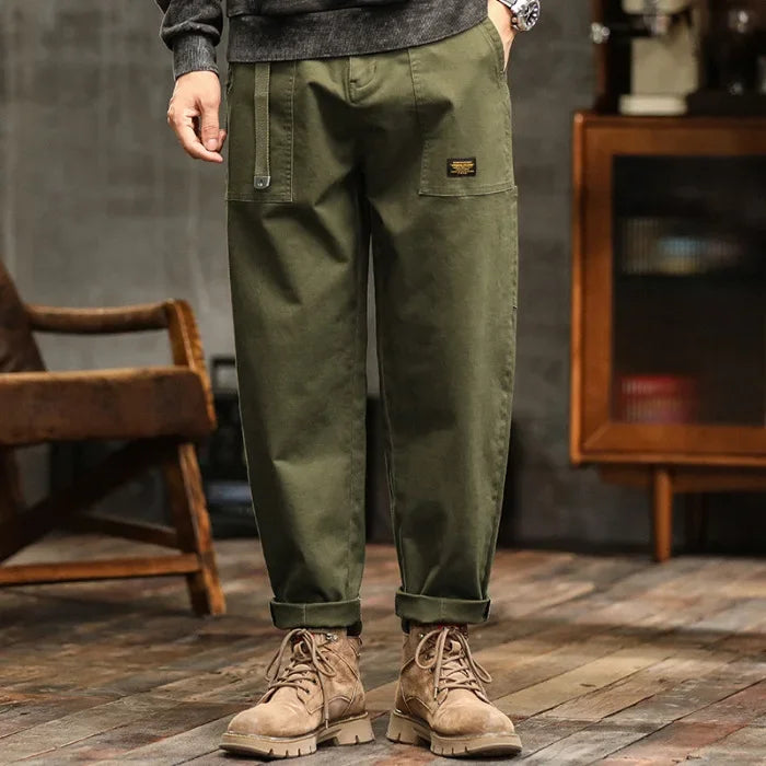 HIQOR Men's Loose Profile Pants American Vintage Trousers For Men High Waist Army Green Men's Casual Pants Cargo Trousers Male