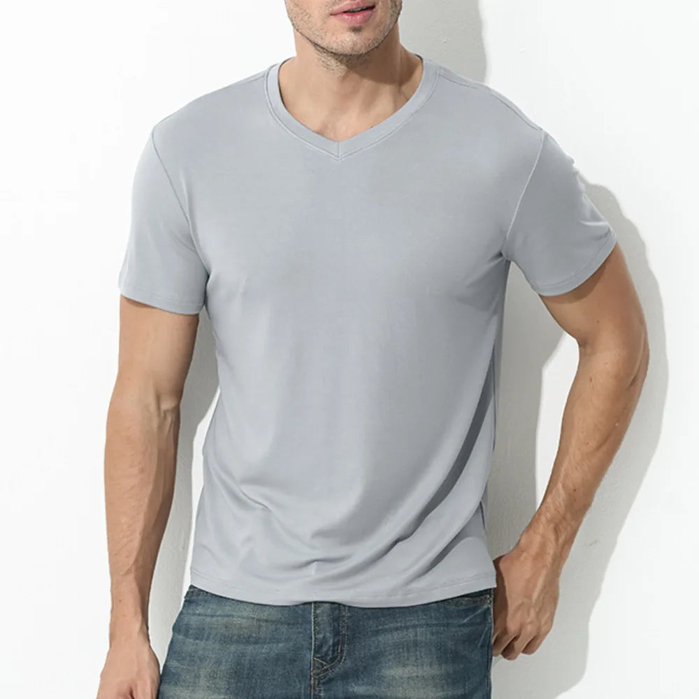 94% Modal 6% Spandex Summer Short Sleeve T-shirt Men Crew Neck Solid Color Casual Underwear Brand High Quality Mens Clothing New