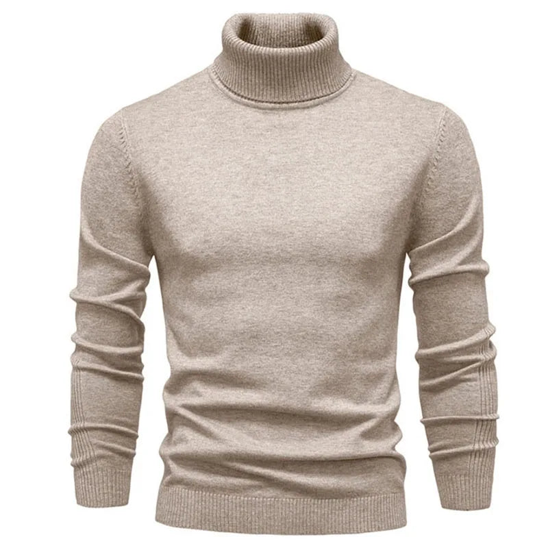 Mens Ribbed Stretch Slim Fit Knitted Pullover Casual Turtleneck Sweater Long Sleeve Sweaters Winter Thermal Sweater
