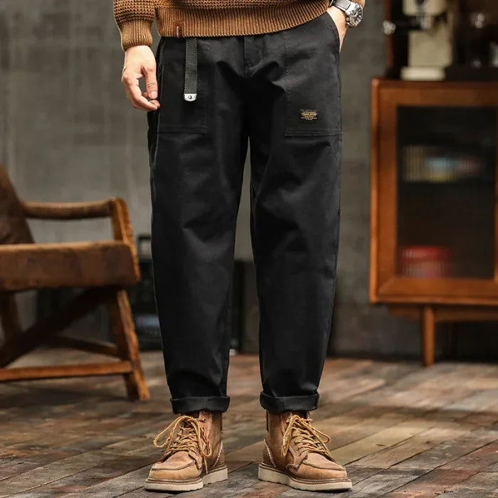 HIQOR Men's Loose Profile Pants American Vintage Trousers For Men High Waist Army Green Men's Casual Pants Cargo Trousers Male