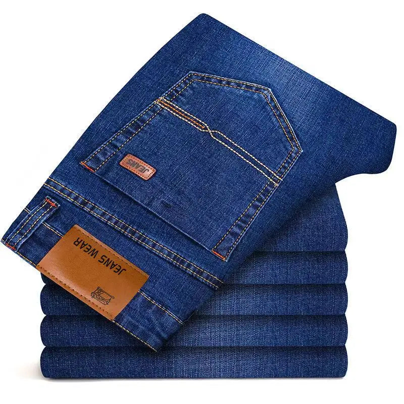New Men Light Luxury Stretch Slim Fit Pants Comfortable Soft Business Fashion Straight Casual Denim Trousers Male Brand Clothing