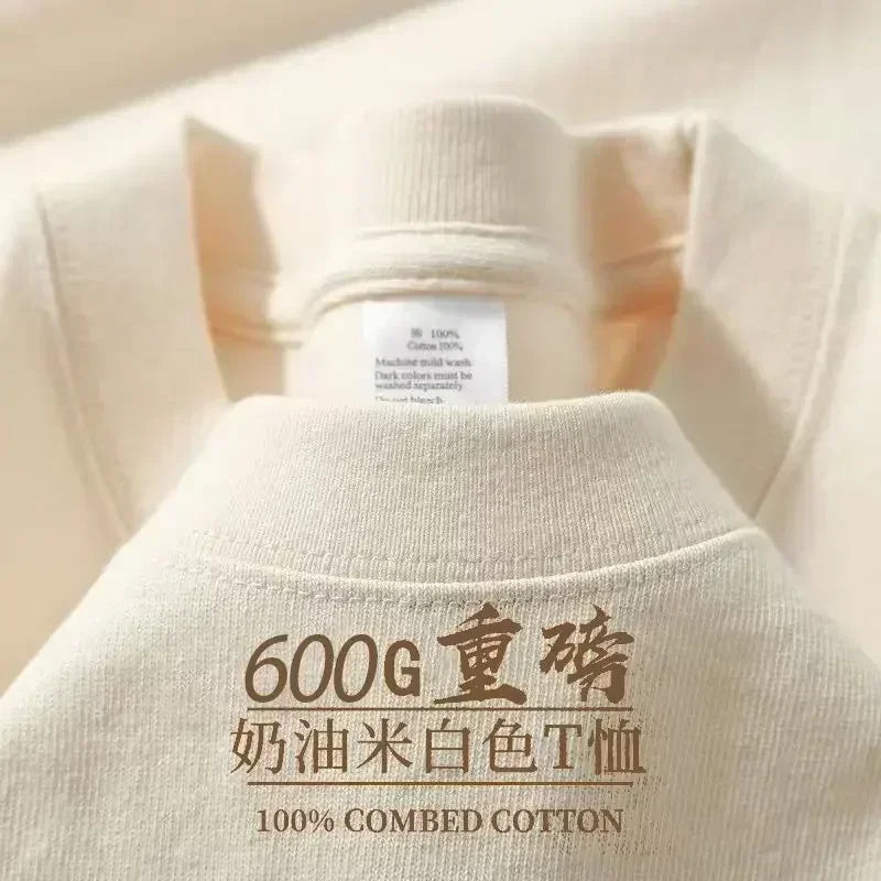 Men's and Women's 600g Heavy Cotton T-shirts Long-staple Pure Cotton Thickened Long-sleeved Three-pin High-gram Weight High-end